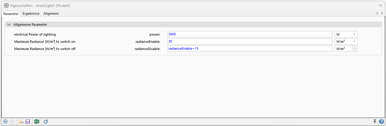 Parameter dialog Streetlight model Parameter dialog Streetlight model