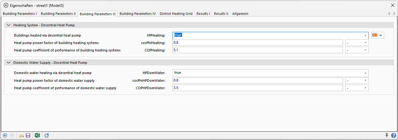 Tab "Building Parameter III" of the parameter dialog of the Street model