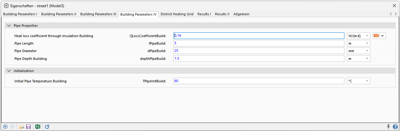 Tab "Building Parameter IV" of the parameter dialog of the Street model